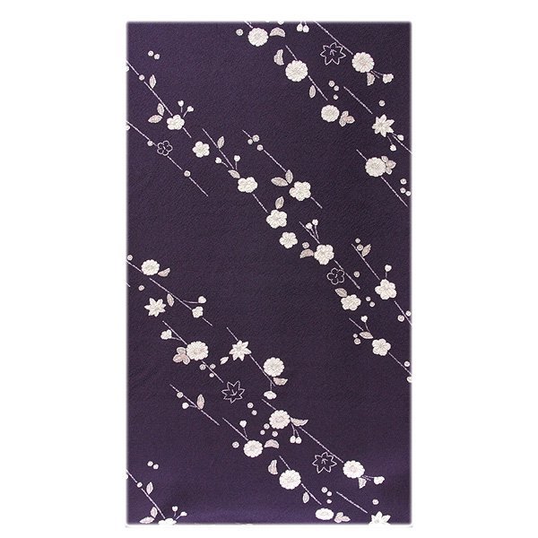 [和楽屋] ■上品な 草花模様 梅楓 深紫色 反物 正絹 小紋■