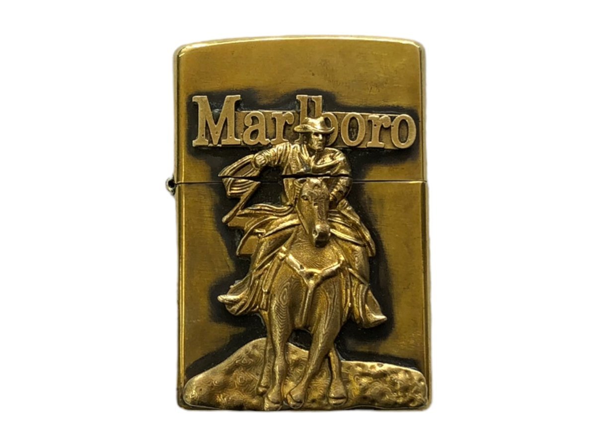 zippo (ジッポー) Marlboro マルボロ カウボーイ ソリッドブラス 1999年製 オイルライター ゴールド 雑貨/078_画像1