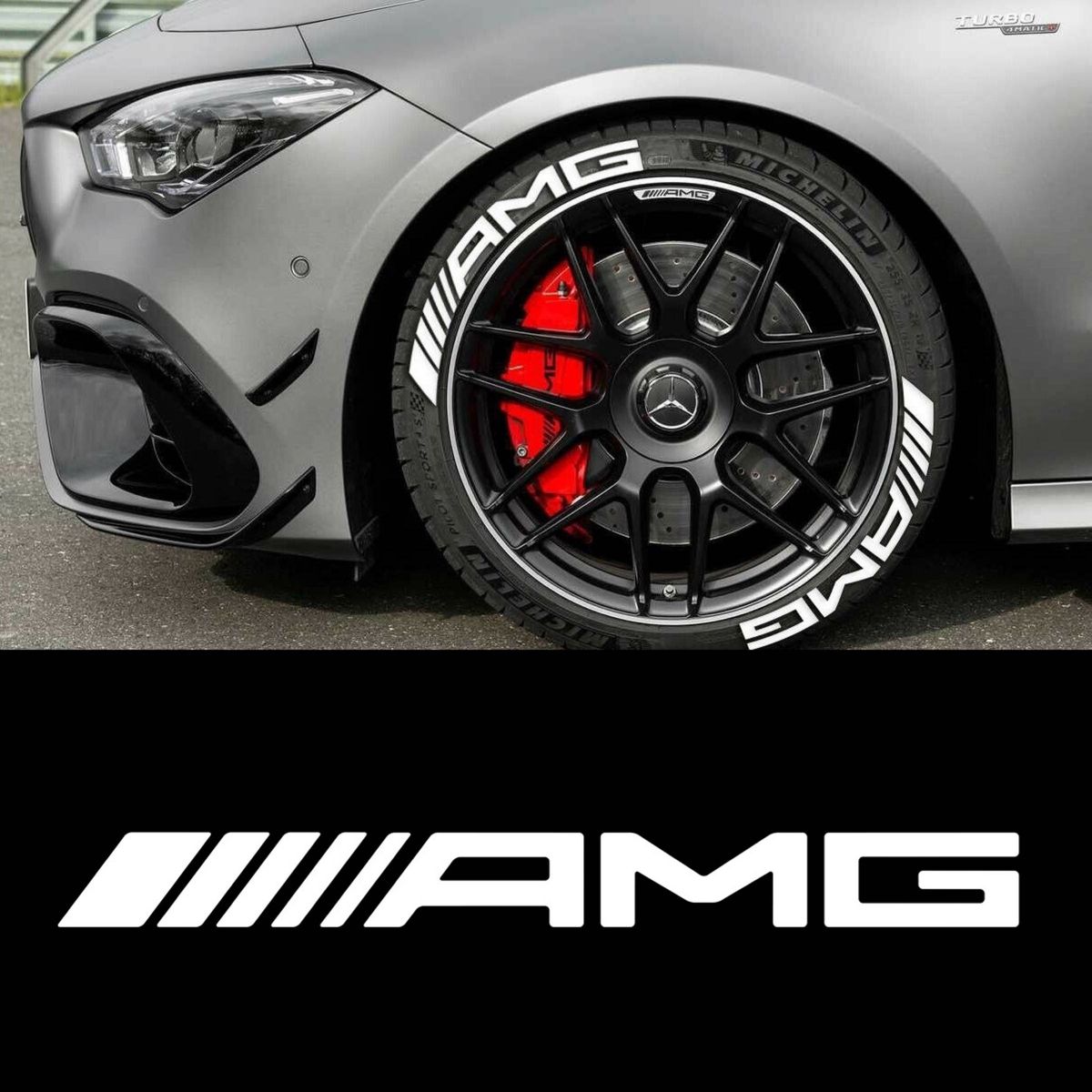 8部セット Mercedes-Benz メルセデスベンツ AMG 3D タイヤ レター ステッカー デカール PETRONAS s