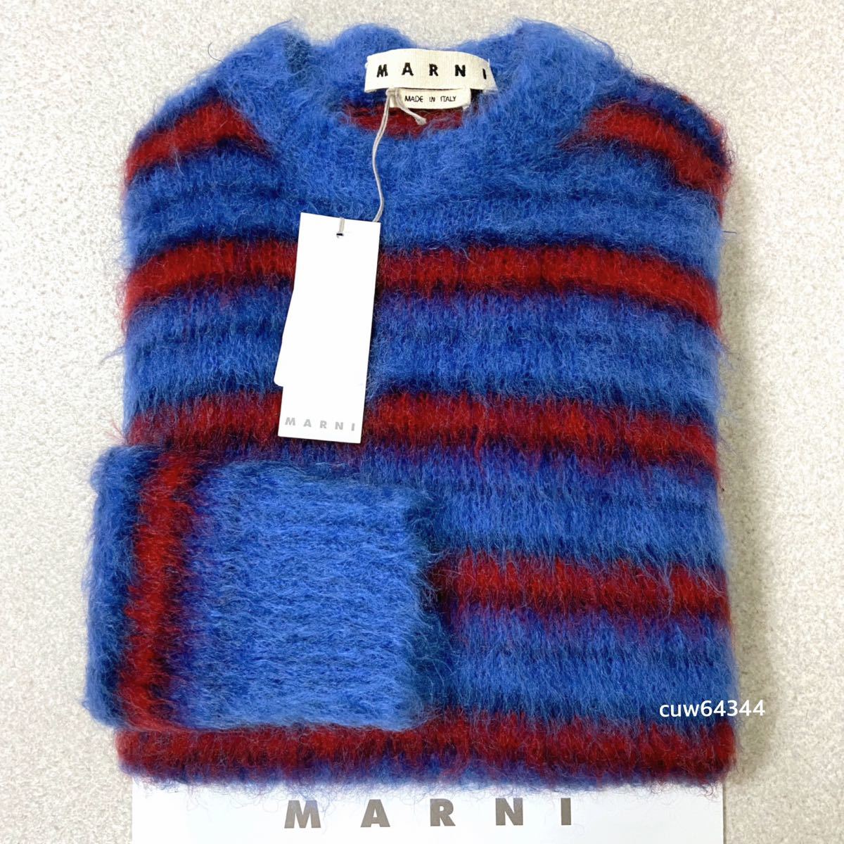 国内正規品 美品 2019 コレクション 46（M〜XL対応）マルニ MARNI オーバーサイズ モヘア ニット セーター ネイビー×レッド系 タグ