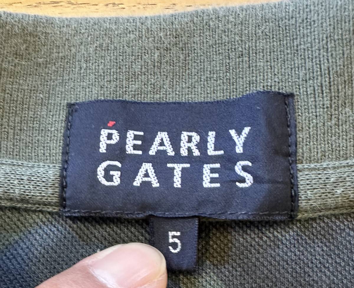 used PEARLY GATES パーリーゲイツ パーリーゲイツ 正規品 半袖ポロシャツ 迷彩 緑系 カモフラ柄 ニコちゃん 5_画像3