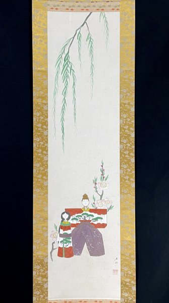 ［模写］香湖「雛人形」絹本 人物画 日本画 絵画 日本美術 掛軸 共箱 人が書いたもの Ｈ121128_画像4