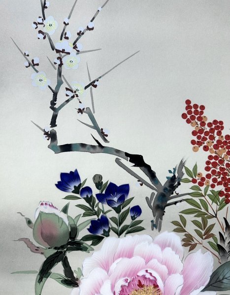 ［真作］小川香月 作「四季花」絹本 花図 日本画 絵画 日本美術 掛軸 Ｐ122014_画像7