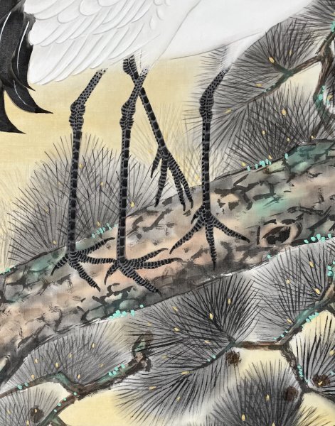 ［模写］翠峰 作「松上双鶴」絹本 花鳥図 鳥獣 日本画 絵画 日本美術 掛軸 共箱 タトウ 人が書いたもの T112137の画像10