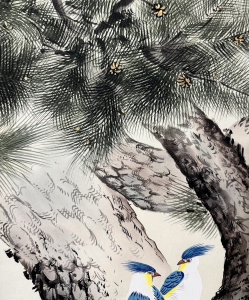 ［真作］小川香月 作「不老長春」絹本 花鳥図 鳥獣 日本画 絵画 日本美術 掛軸 Ｐ122009_画像8