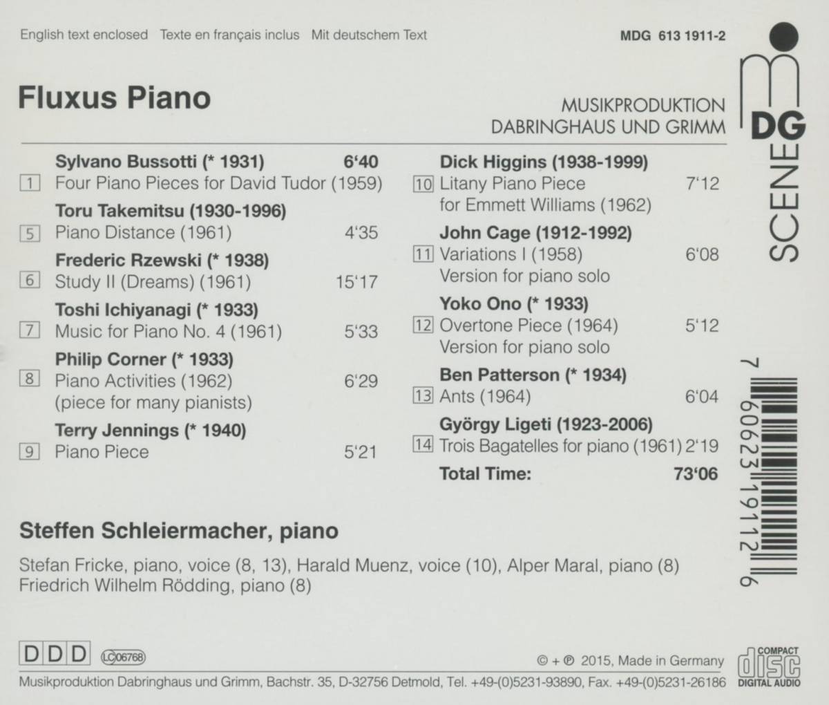 Steffen Schleiermacher - Fluxus Piano ; Sylvano Bussotti/武満徹/一柳慧/Frederic Rzewski/Gyorgy Ligeti/Yoko Ono/John Cage_画像2