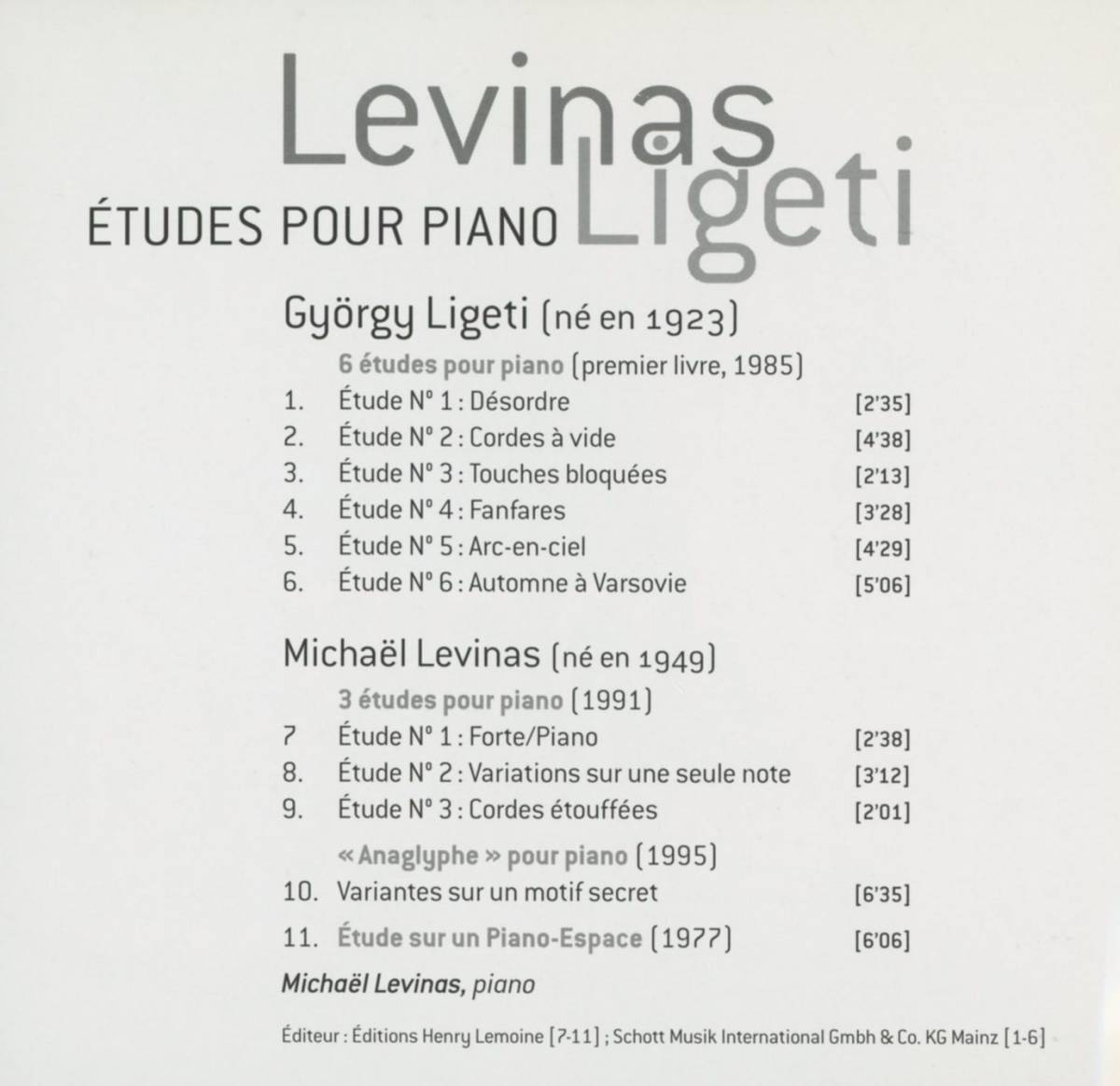 Michael Levinas, Gyorgy Ligeti - Etudes Pour Piano ; ACCORD_画像3