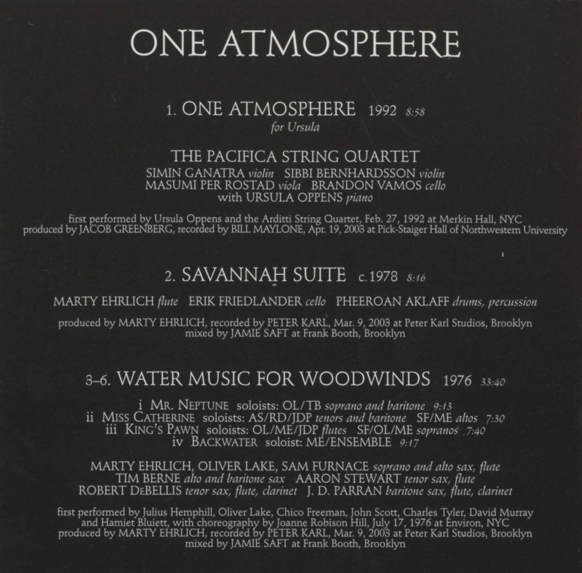 Julius Hemphill - One Atmosphere; Ursula Oppens/Erik Friedlander/Pheeroan Aklaff/Tim Berne/Marty Ehrlich; Tzadik, John Zorn_画像4