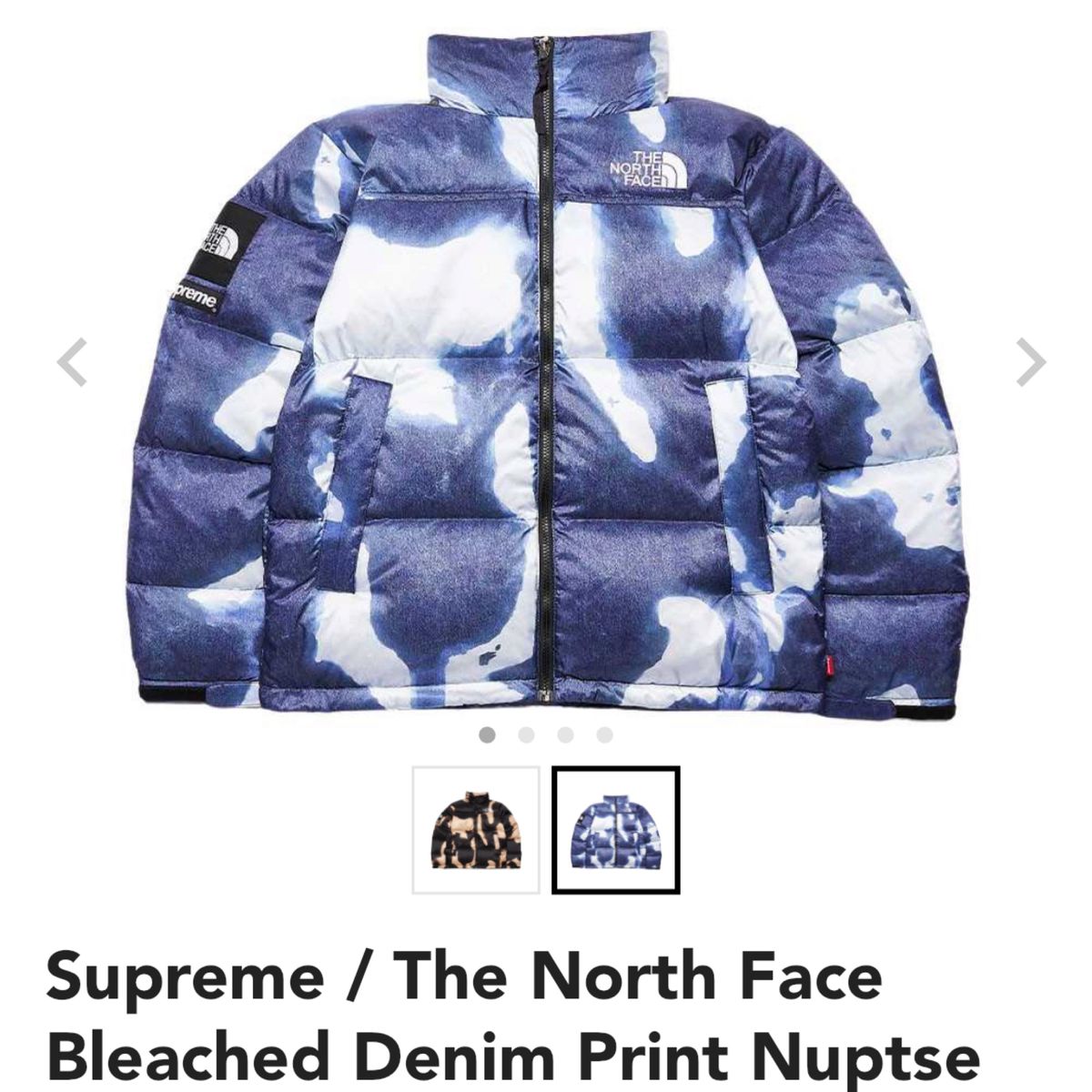 Supreme North Face Bleached Denim Print Nuptse Jacket シュプノース ヌプシ