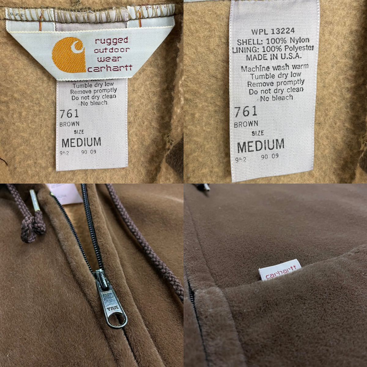 【Mサイズ】 80s Carhartt 希少 ブラウン ベロア ジップアップ パーカー ヴィンテージ カーハート USA制 里ボア 古著 ジャケット アウター
