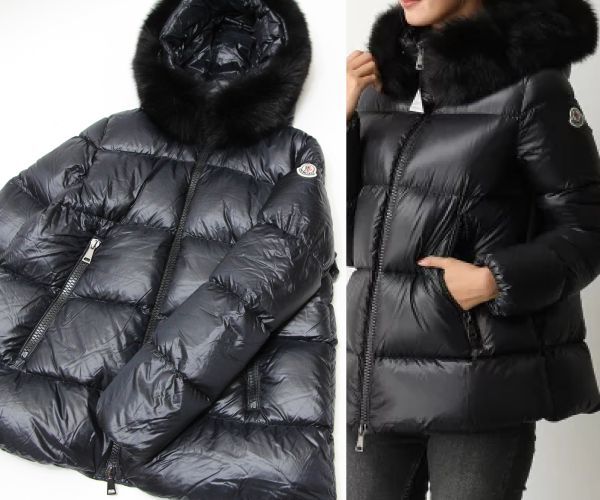 良品 国内正規品 MONCLER モンクレール SERIFUR フォックスファー ダウンジャケット サイズ3 ブラック ロゴ ワッペン付き_画像1