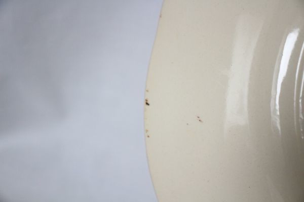 フランス アンティーク サルグミンヌ 古い陶器の大きな丸皿 花形リム エクリュカラー 美品_画像7