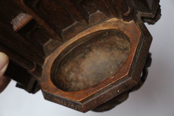 ベルギー アンティーク 古い木製のBENITIER 聖水受け ゴシック様式 オーク 美品_画像5