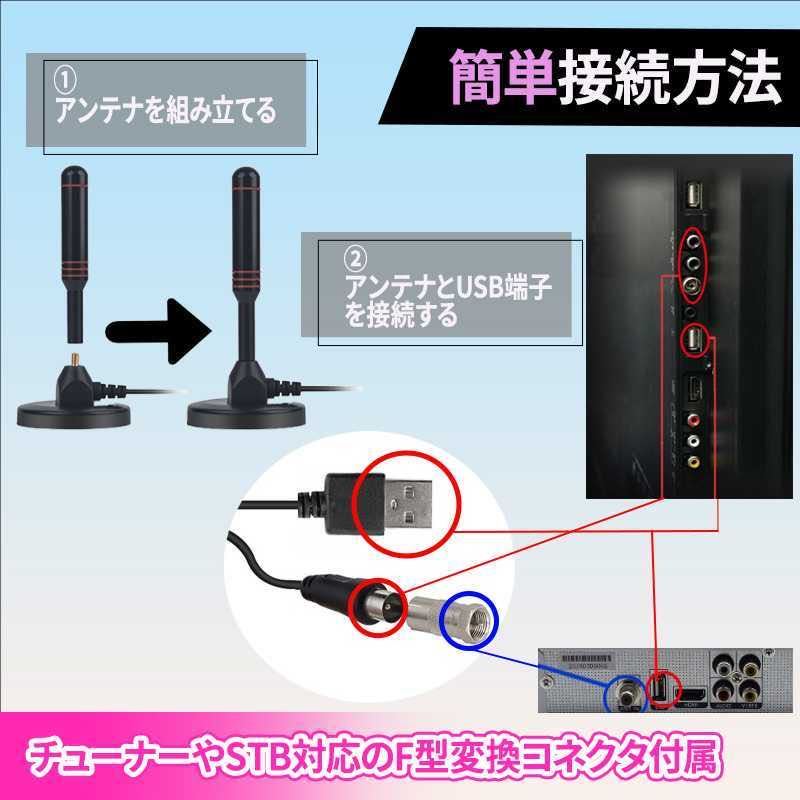 室内 アンテナ ブースター内蔵 ポータブル ワンセグ 4K HD テレビ 地デジ 車載 USB UHF VHF 高感度 野外 アウトドア 小型 屋内 デジタル_画像6