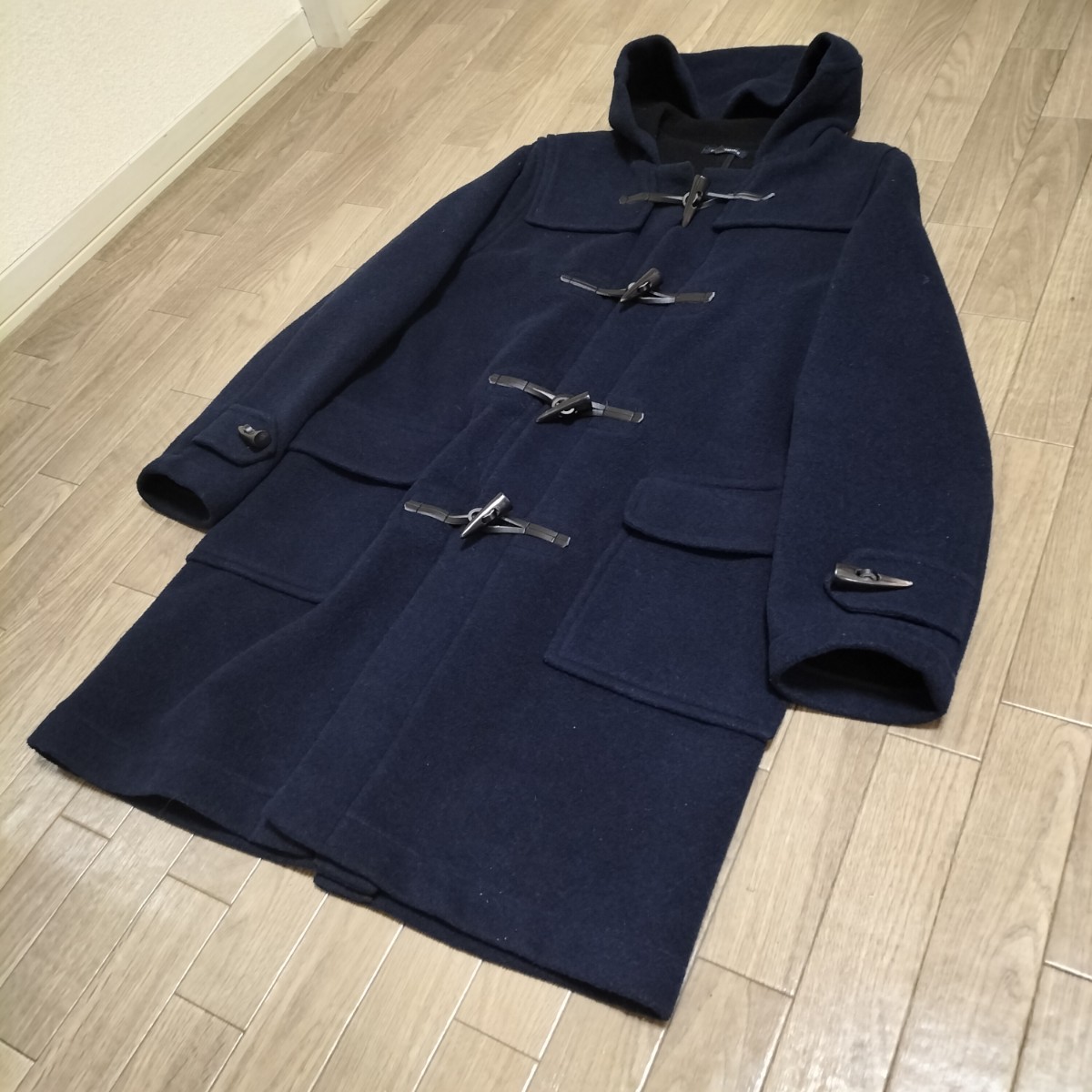  beautiful goods * Urban Research duffle coat wool melt n jacket cow leather outer navy size 38 URBAN RESEARCH brand old clothes USED