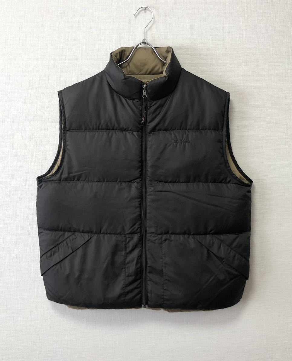 90's XL L.L.BEAN VINTAGE DOWN VEST エルエルビーン ビンテージ リバーシブル ダウン ベスト ジャケット 黒 ブラック カーキ コーチ 80s_画像1