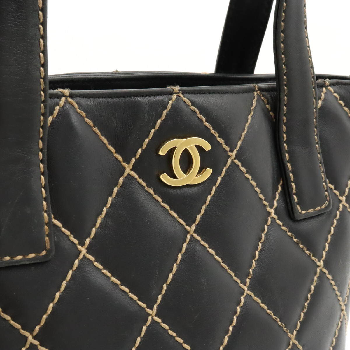 CHANEL シャネル ワイルドステッチ ココマーク ハンドバッグ トートバッグ レザー ブラック 黒 ゴールド金具_画像8