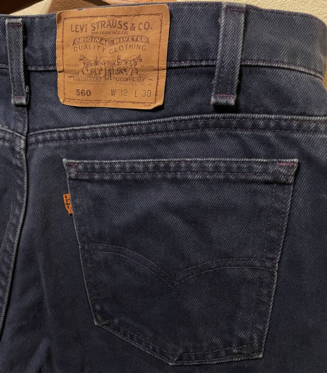 93年USA製レア色カラー90sビンテージLevi's560ネイビー紺デニムW32L30テーパード希少レングス米国製1993年90年代リーバイス(550silver tab_画像3