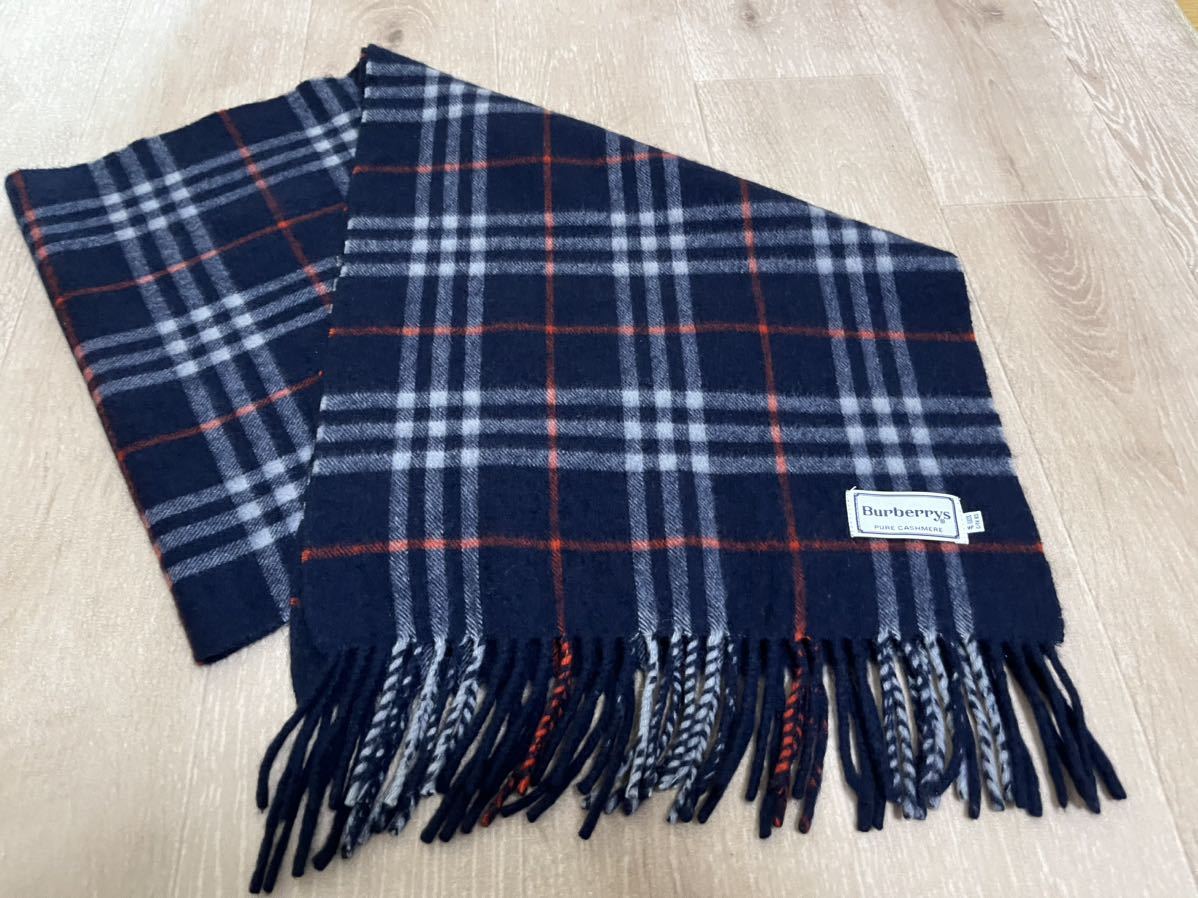 BURBERRY バーバリー マフラー カシミア100% B柄 濃紺 美品 送料無料