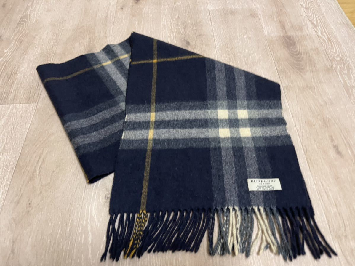 BURBERRY バーバリー マフラー カシミア100% B柄 濃紺 美品 送料無料