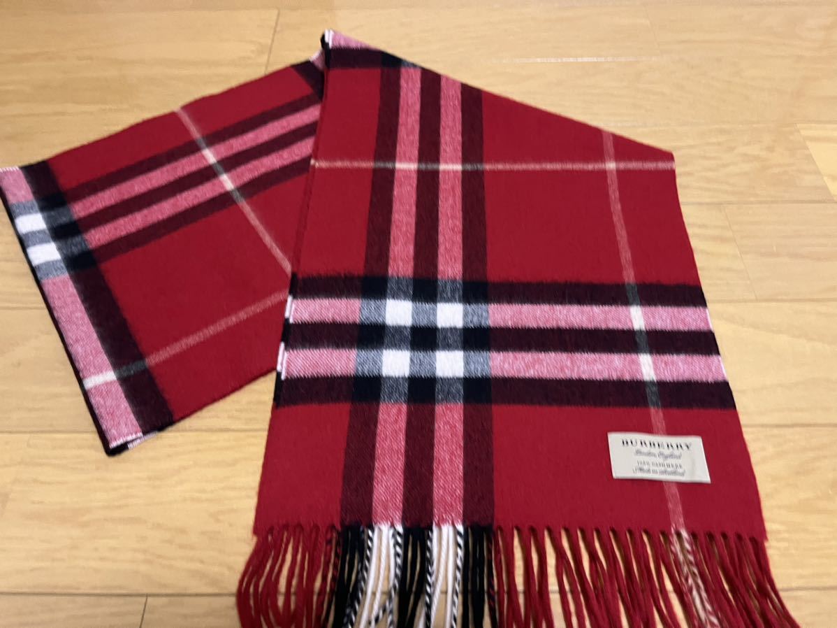 BURBERRY バーバリー マフラー カシミア100％ 赤系 美品 - マフラー