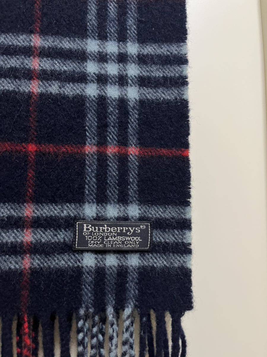 BURBERRY　バーバリー　マフラー　ラムウール100％　ロングマフラー　濃紺　ネイビー　美品　送料無料!!!