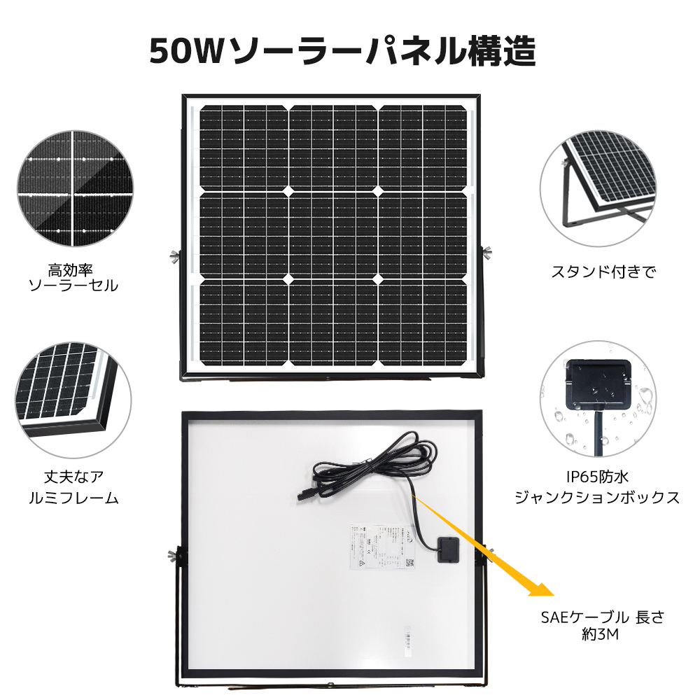 新品 50W 単結晶 ソーラーパネル ソーラー発電キット 10Aチャージーコントローラー LiFePO4（リン酸鉄リチウム）充電可能 調整可Yinleader_画像5