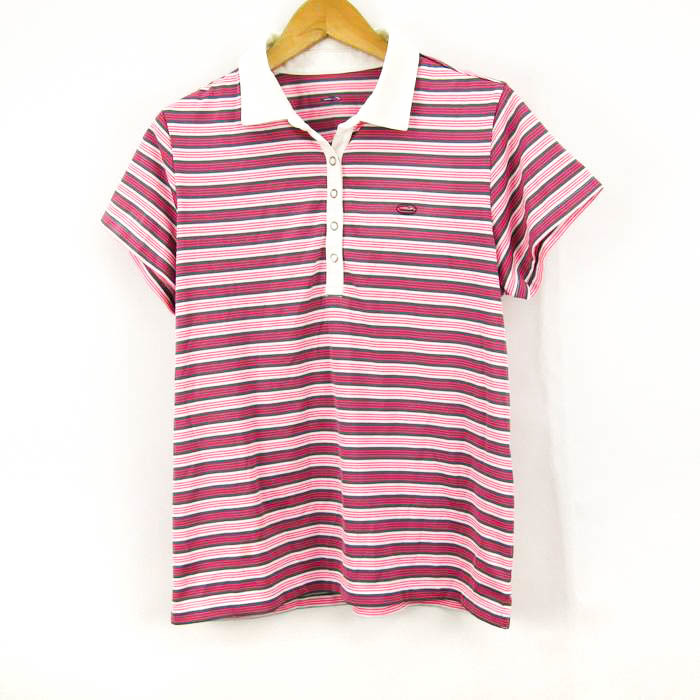 ティゴラ 半袖ポロシャツ ボーダー柄 ダウXLA ゴルフウエア レディース Lサイズ ピンク×グレー×ホワイト TIGORAの画像1