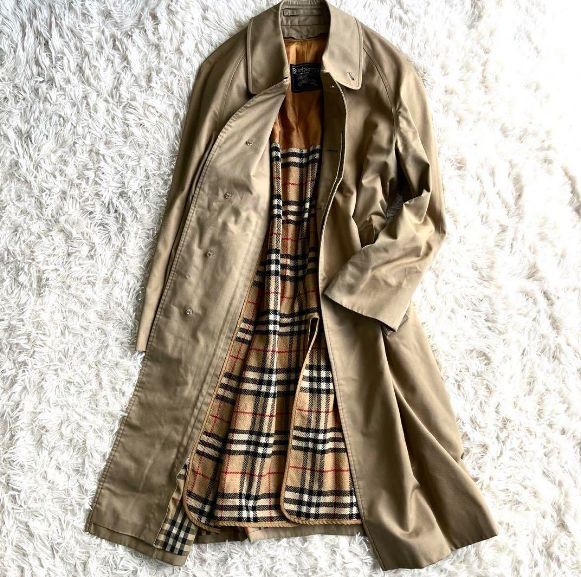 1円【 鑑定済・美品 】BURBERRY バーバリー トレンチコート ステンカラーコート ライナー付 ノバチェック メンズ M~Lサイズ ベージュ_画像1