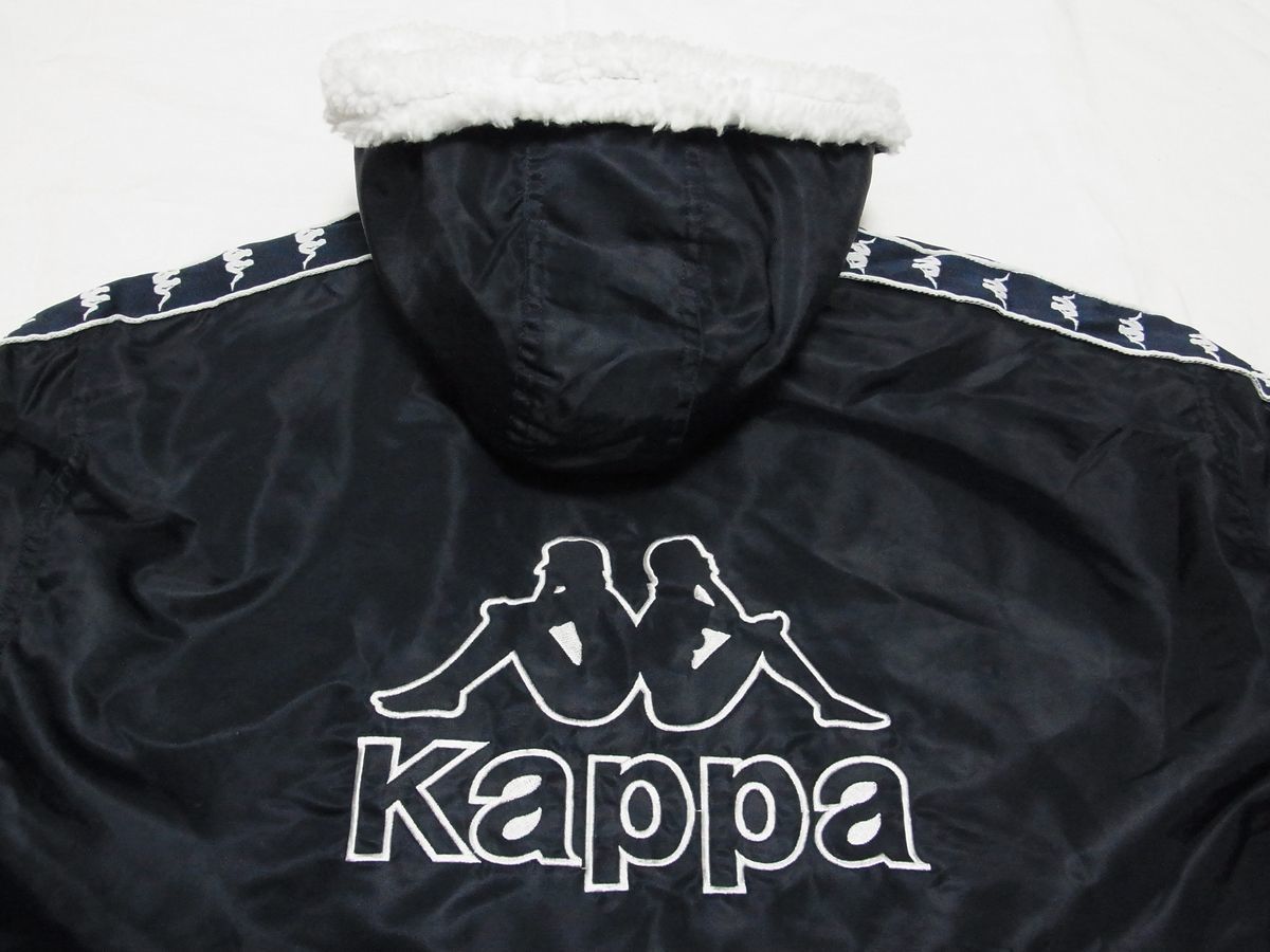 * beautiful goods * not yet have on * 90s Kappa Kappa side Logo line boa bench coat sizeL navy *USA old clothes dead stock Old Vintage 