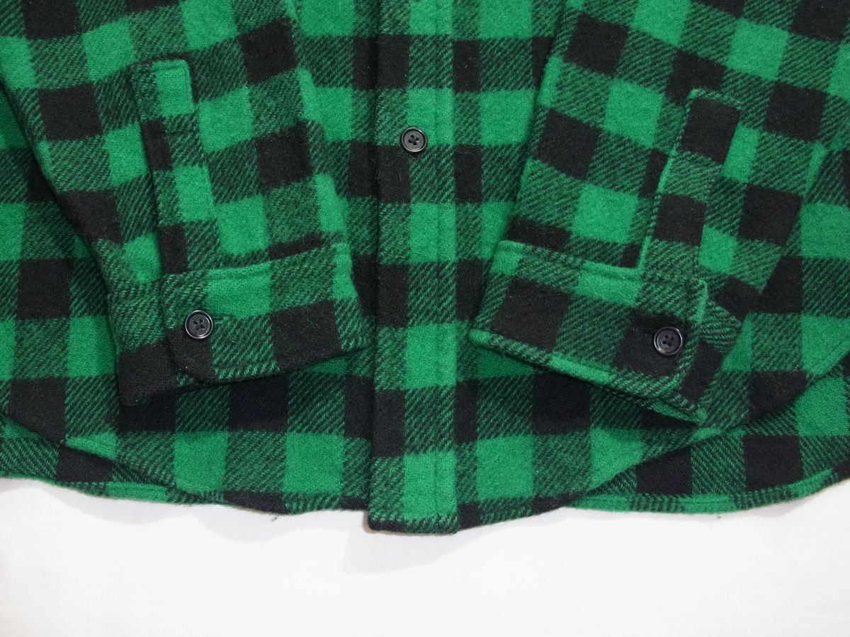 ☆ 80s ビンテージ Woolrich ウールリッチ バッファローチェック ウールシャツ 緑×黒 ☆USA古着 ブロックチェック アウトドア 70s 90s OLD_画像6