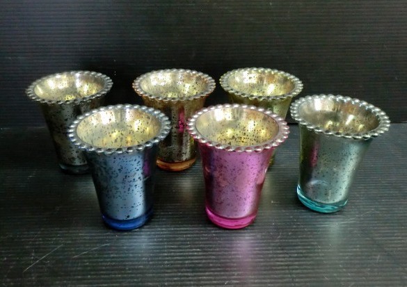 * 69114 candle holder colorful 6 piece set [ pink / blue / Sky blue / green / orange / black ] glass **