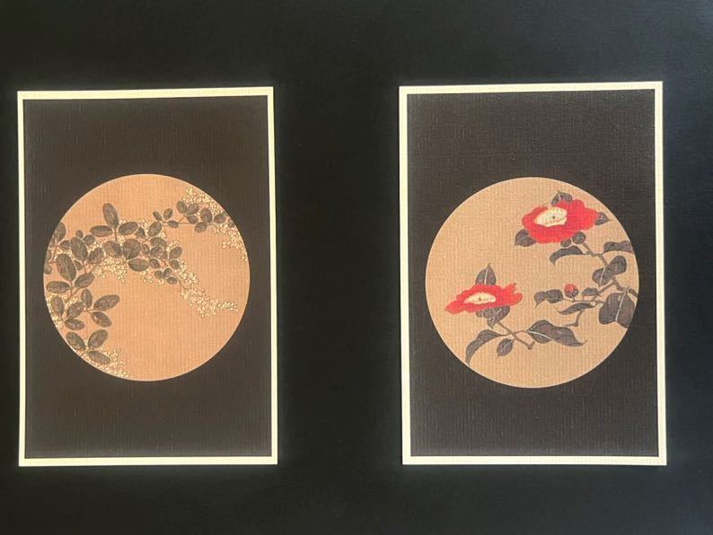 【伊藤若冲】絵柄6種「若冲画譜（萩と椿）」印刷物 絵 額 動植綵絵 若冲 木製額装44.1×33.8cm 絵柄違い有り 日本画 アートフレーム_画像1