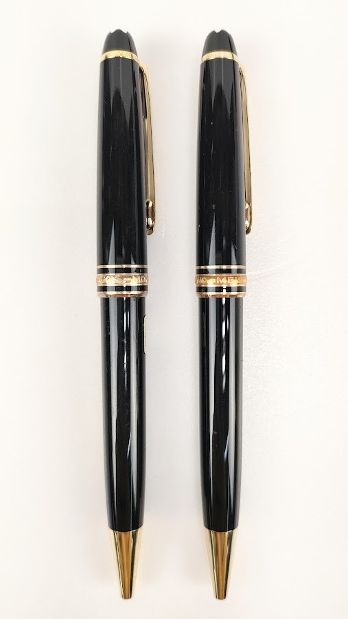 6 モンブラン マイスター シュテュック ボール ペン ツイスト式 2本 替芯 セット ケース付 黒 金 ブラック ゴールド ジャンク MONTBLANCの画像2