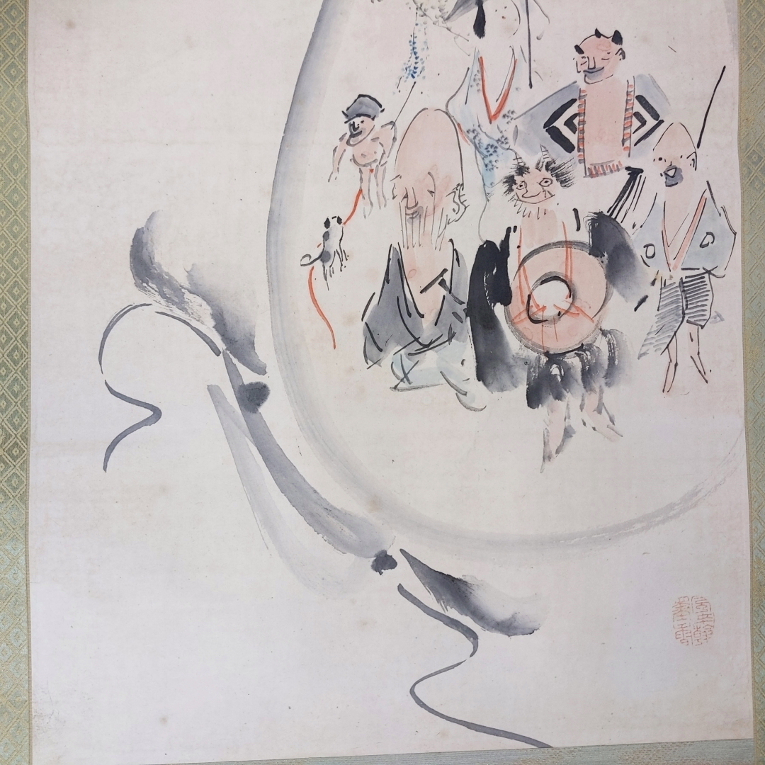 「田能村直入画賛『七福神の図』紙本 署名落款 軸装 共箱」【真作】_画像2