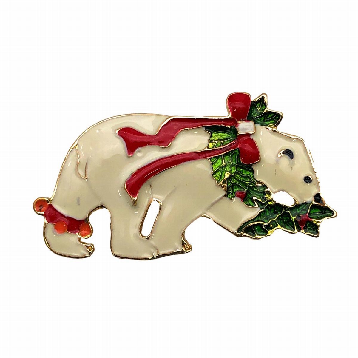 ブローチ クリスマスカラーのシロクマさん