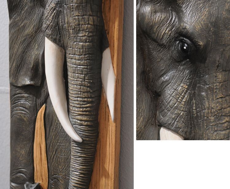 壁掛けオブジェ 立体的な動物 木彫り風 リアル (象)_画像3