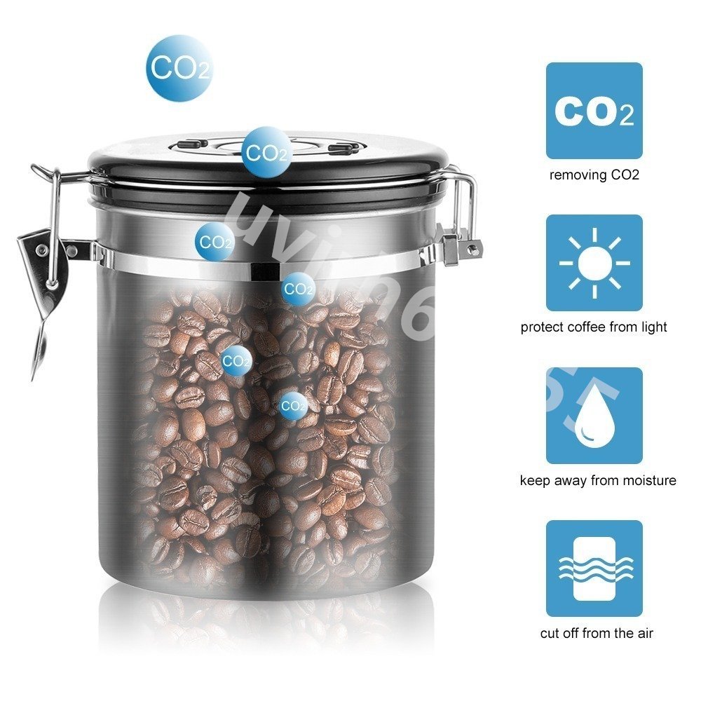 コーヒー豆 容器 ステンレス鋼 気密 密閉型 スプーン 保存 小麦粉 シュガー ホルダー 缶 収納 瓶 キッチン用品_画像5