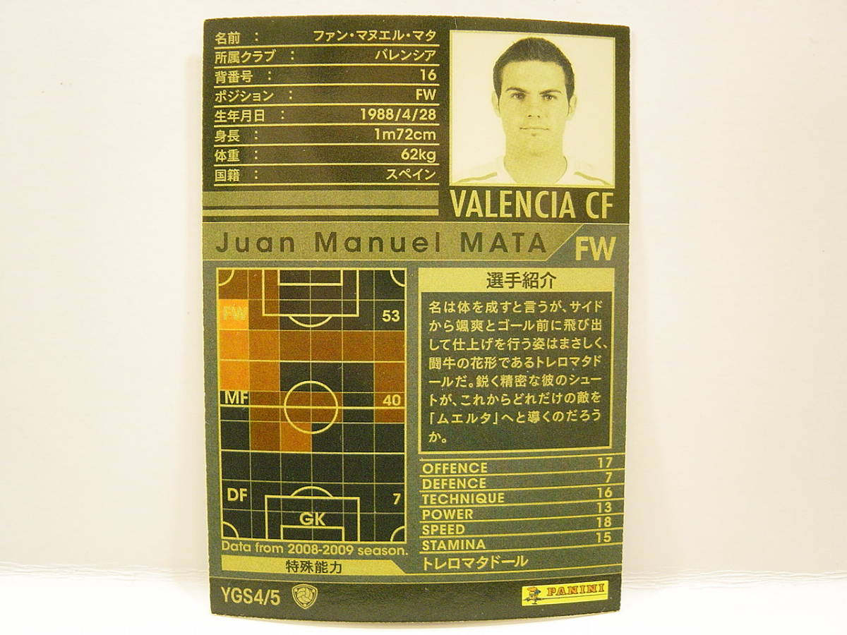 ■ WCCF 2008-2009 YGS ファン・マヌエル・マタ　Juan Manuel Mata 1988 Spain　No.16 Valencia CF 08-09 Young Star_画像4