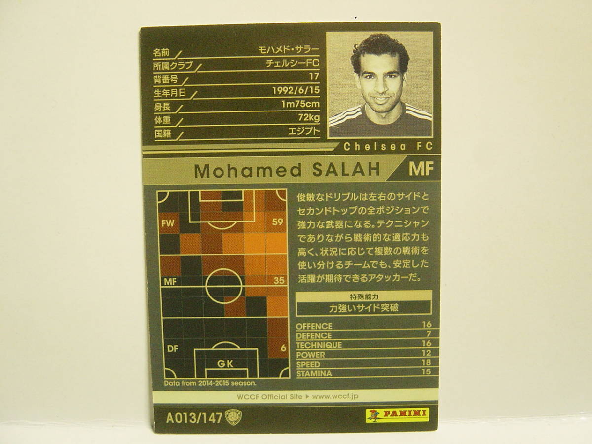 ■ WCCF 2014-2015 白 モハメド・サラー　Mohamed Salah 1992 Egypt　Chelsea FC England 14-15 Panini_画像2