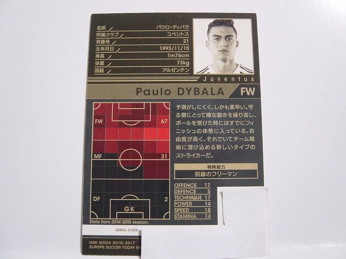 WCCF 2015-2016 EXTRA 白 パウロ・ディバラ　Paulo Dybala 1993 Argentina　Juventus FC 15-16 Extra Card_画像2