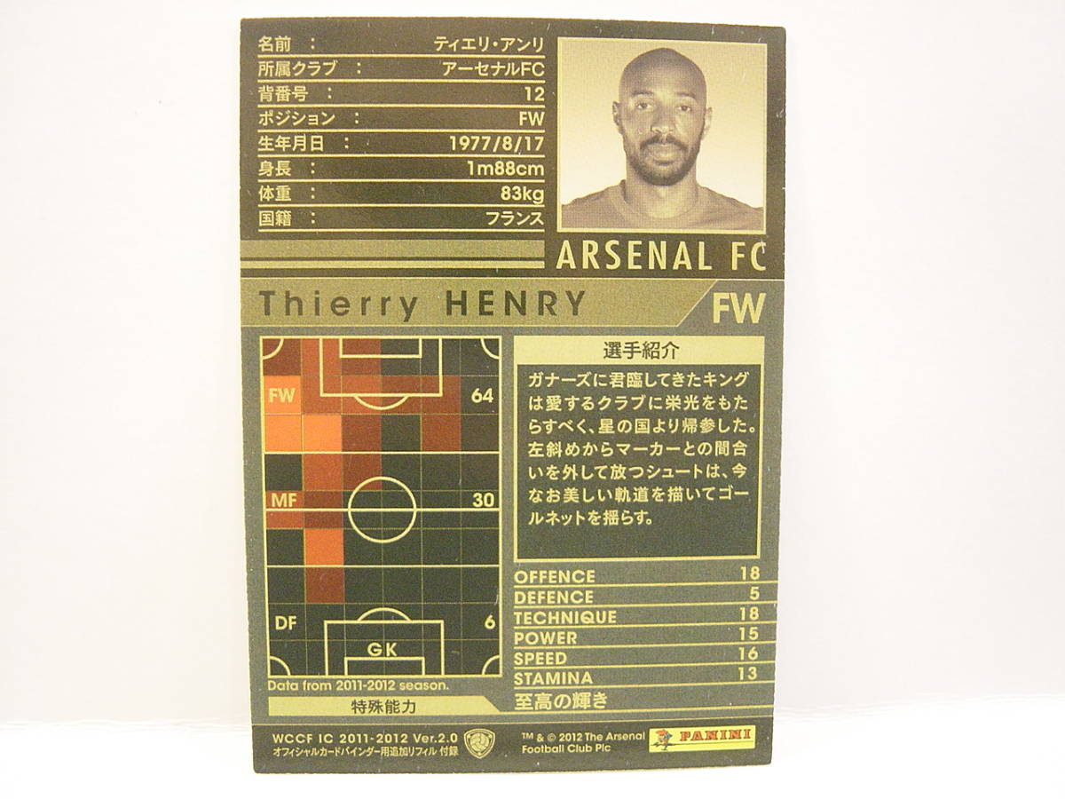 WCCF 2011-2012 EXTRA 白 ティエリ・アンリ　Thierry Henry 1977 France　Arsenal FC 11-12 公式バインダー付録_画像5