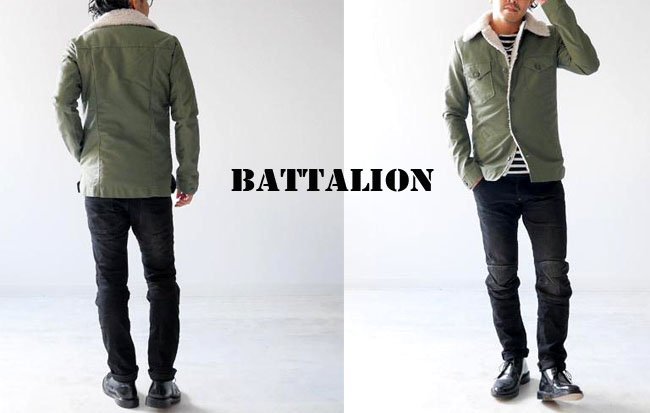 Battalion バタリオン/ランチジャケットM/裏ボア ジャケット/オリーブ/メンズ/日本製_画像2