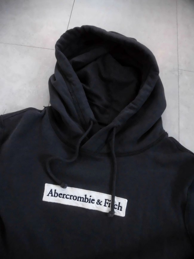 ABERCROMBIE&FITCH アバクロンビー＆フィッチ/A&F/ボックスロゴワッペン スウェット パーカーM/プルオーバー フーディ/チャコールグレー_画像5