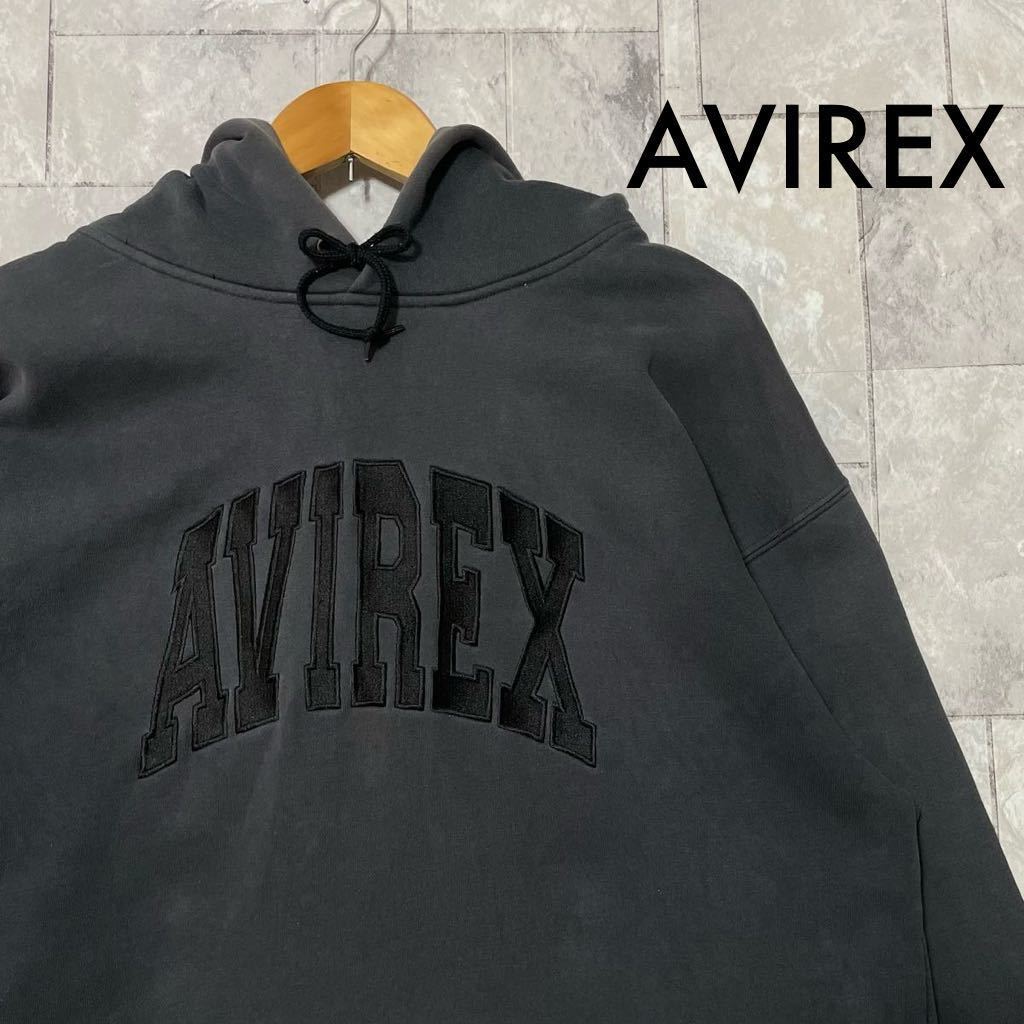 AVIREX アヴィレックス スウェット パーカー トレーナー ビッグ刺繍ロゴ オーバーサイズ フード 上野商会 ミリタリー サイズ2XL 玉FL3232_画像1