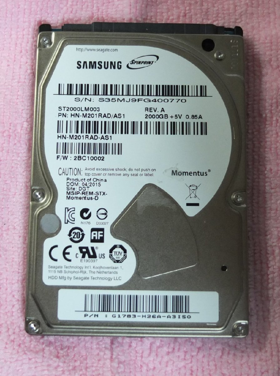 SAMSUNG サムスン 2.5インチ HDD 2TB 使用時間 415H_画像1