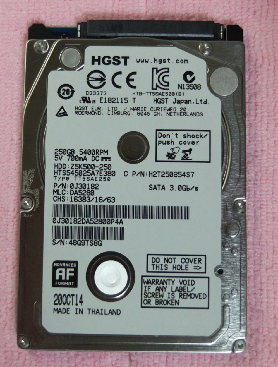 HGST 2.5インチ HDD250GB 厚さ7mm 使用時間1531H/2909H/3909H/4583H 4個セット_画像2
