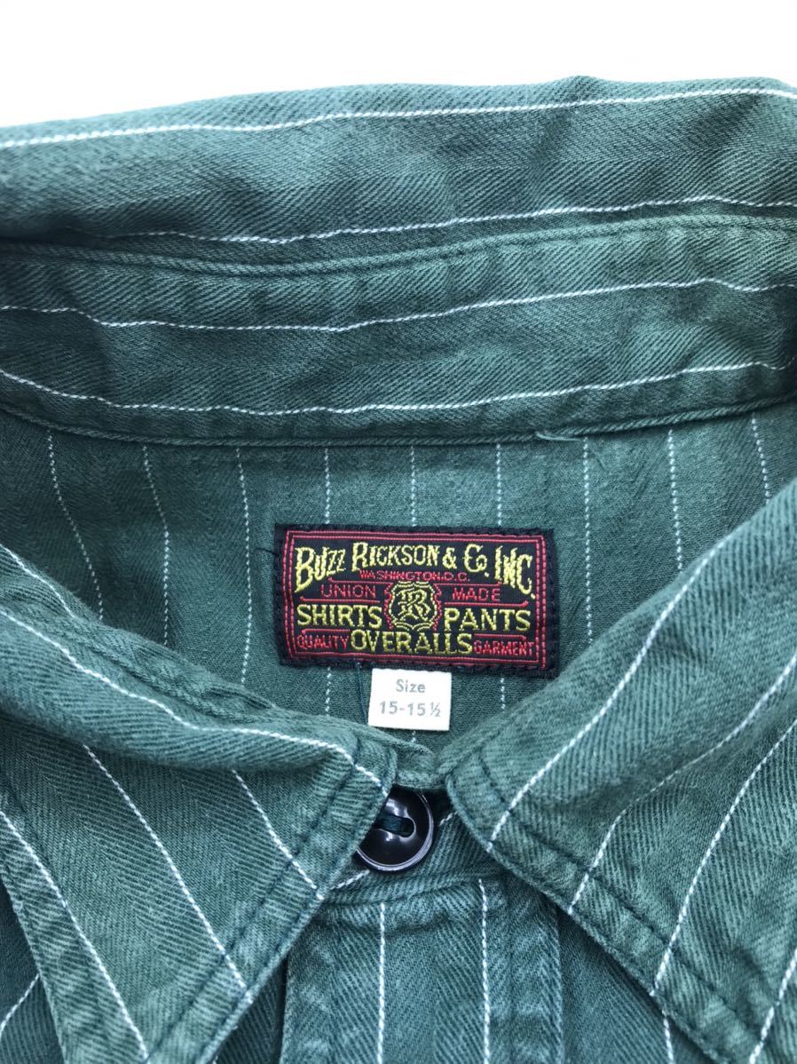 【日本製】バズリクソンズ 長袖Buzz Rickson's ワッペンカスタムワークシャツ BR26858  サイズ15 15.1/2 緑の画像4