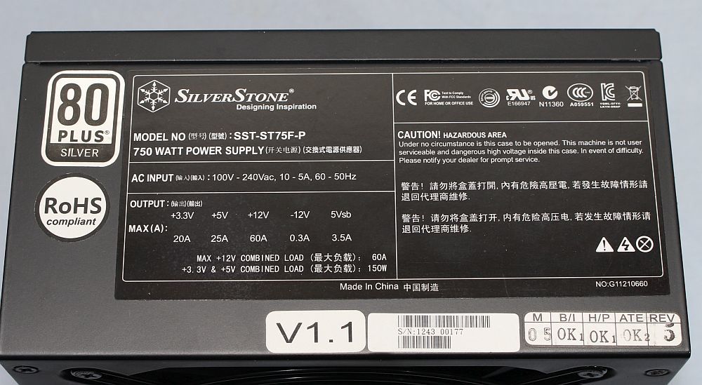 SilverStone SST-ST75F-P 750W 80PLUS SILVER プラグイン ATX電源_画像8