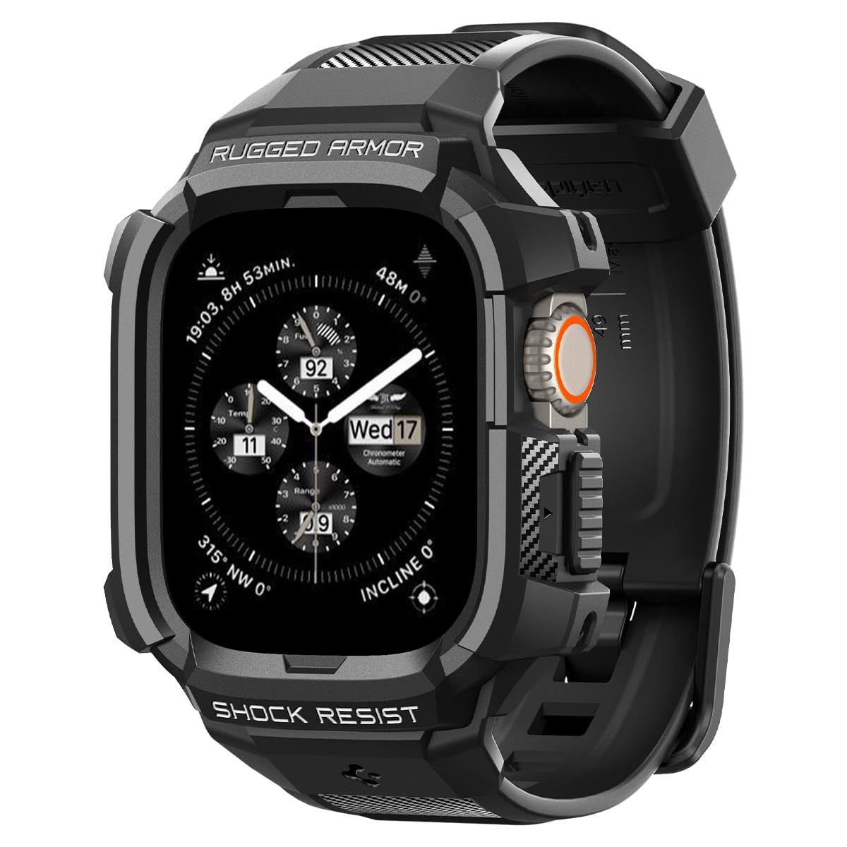 Spigen AppleWatch バンド 49mm対応 Series ultra2/ultra 一体型 耐衝撃 スポーツバンド ACS05460 ブラック_画像1